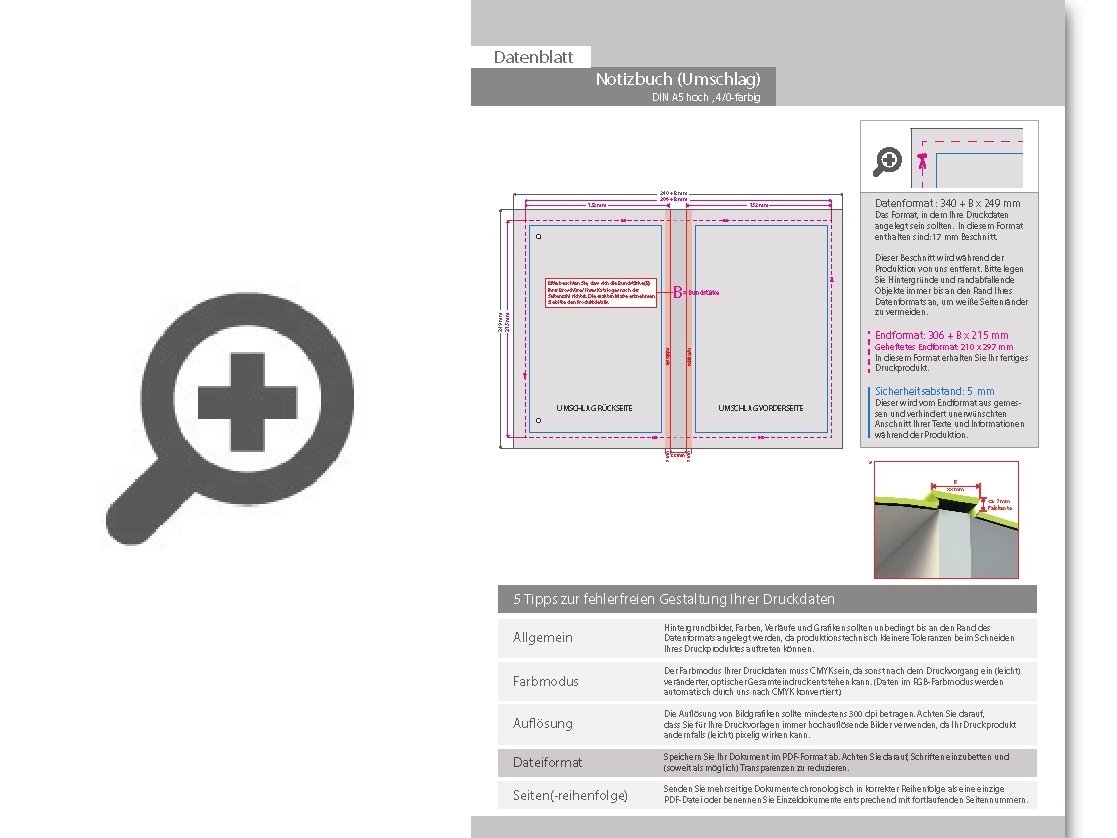 Product Bild notizbuch_din_a5_hoch__umschlag__hardcover_4_0-farbig__inhalt__128_gepunktete_inhaltsseiten_inkl__abrissperforation_(1_cm_vom_bund)